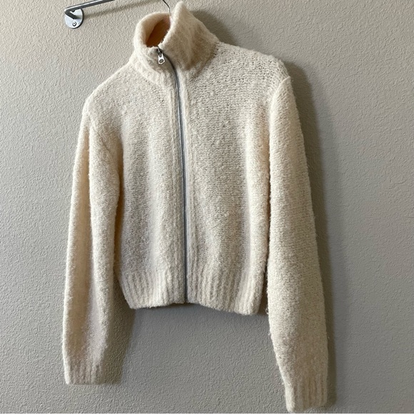 Wilfred Free Aritzia Cropped Zip-Up Marilyn Sweater Sz:XXS Cream - Picture 4 of 10